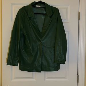 Hunter Green Faux Leather Blazer